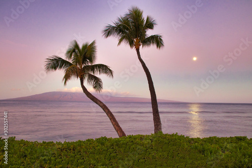 View of Lanai from Ka'anapali Beach on the island of Maui.