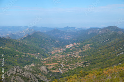View from the peak of the Villuercas of the town of Navezuela, villuercas-ibores region in Extremadura, highest point in the region, next to the town of Guadalupe