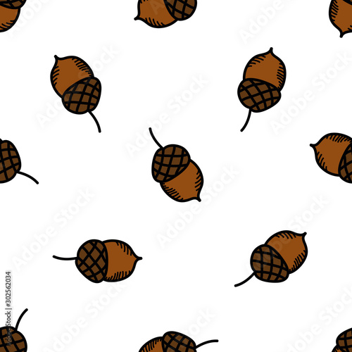 acorn seamless doodle pattern, vector illustration