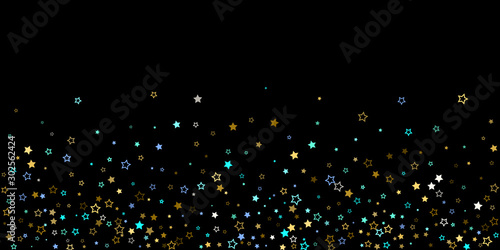 Gold, Blue stars, sprocket, shiny confetti. 