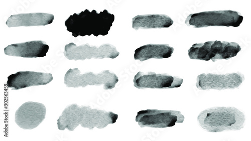 Black watercolor brush set for your design, vector.