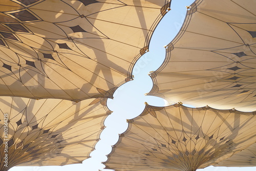 Big umbrella structure of al masjid al nabawi from the holy land and beautiful building structure madinah saudi arabia