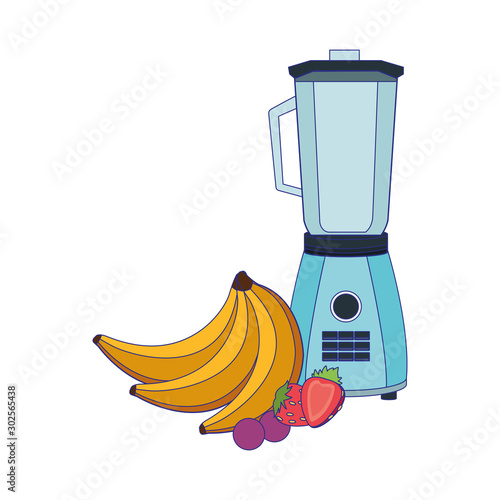 blender with bananas and fruits