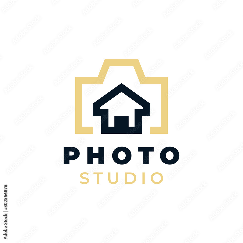 Camera with home or real estate house concept illustration for logo template design. Camera with home or real estate house concept illustration for logo template design.