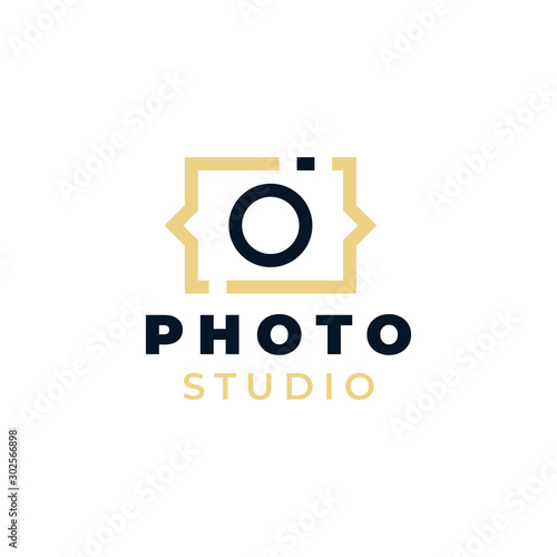 Camera shaped with curly bracket coding concept illustration for logo template design.