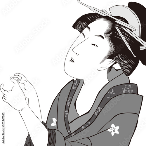 浮世絵　女性　その56　白黒