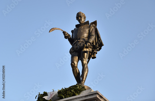 estatua de cervantes es españa photo