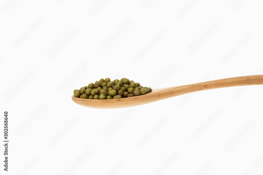 mung bean in spoon with white background mung bean in spoon with white background