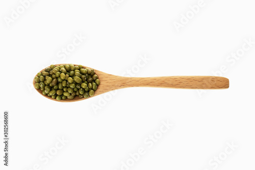 mung bean in spoon with white background