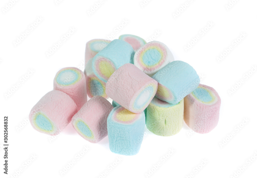 colorful marshmallows candy on white background colorful marshmallows candy on white background