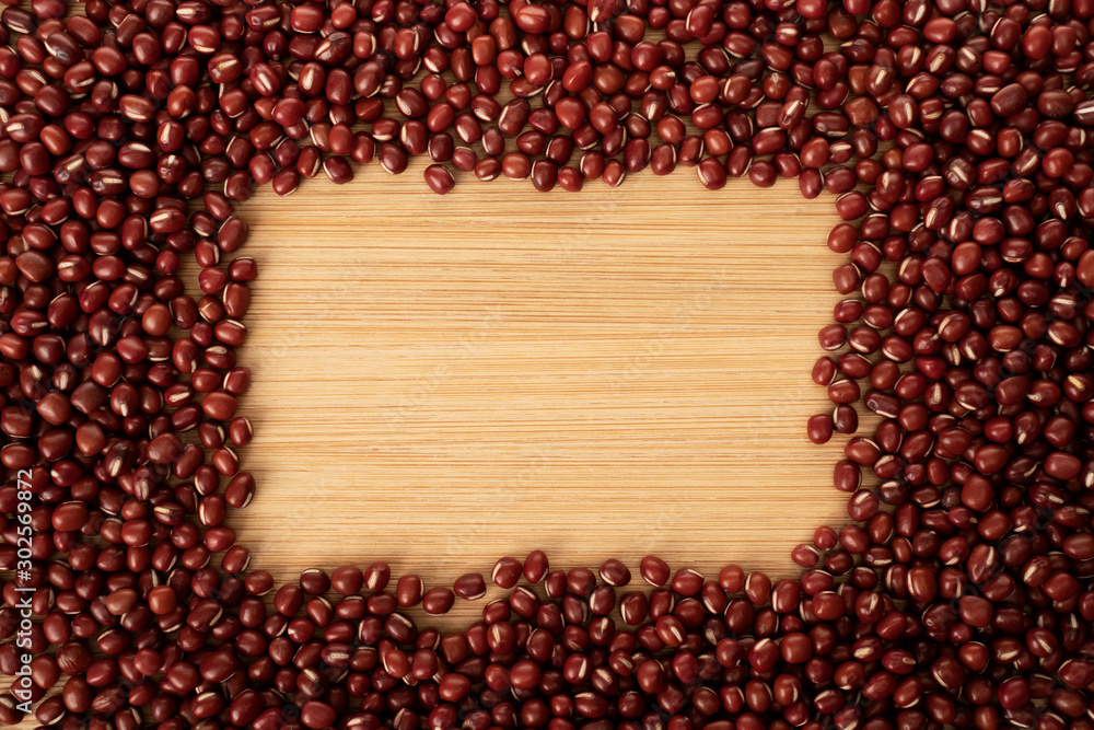 chinese red bean layout on wooden table chinese red bean layout on wooden table