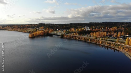 Sunset over the lake in fall