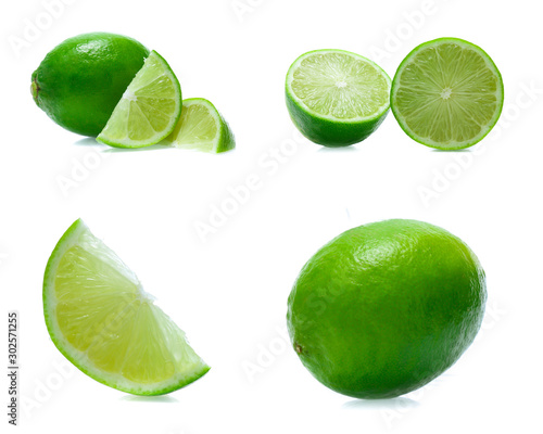 Lime isolated on white background (set mix collection)
