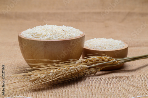 rice in bowl  on sack background