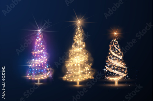 Shiny magic Christmas tree collection vector element background. EPS10