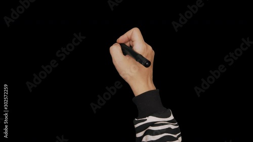 Teenager in pullower hand Gestures with Pen, Pencil, Stamp, Signature