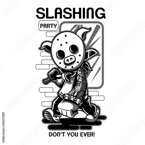 Slashing Party 2 Black and White Illustration