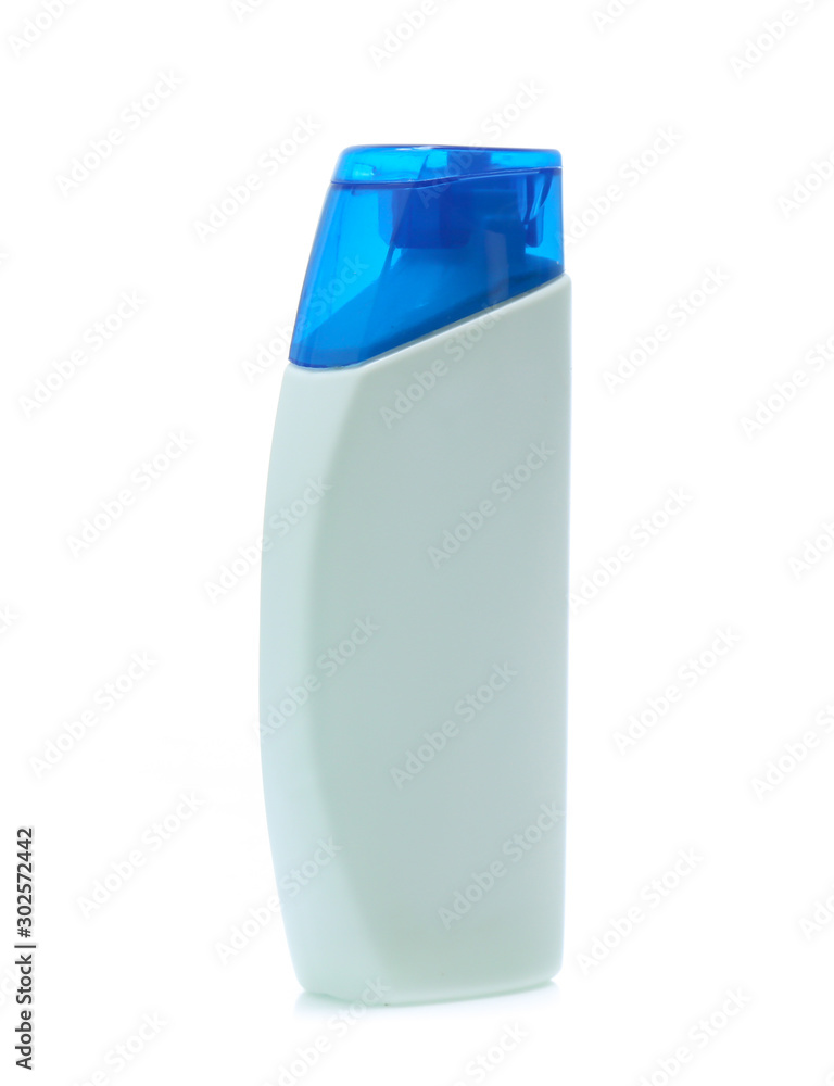 white Plastic bottle of shampoo isolated on white background white Plastic bottle of shampoo isolated on white background
