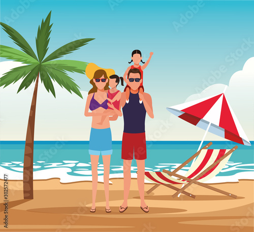 avatar family with kids at the beach, colorful design