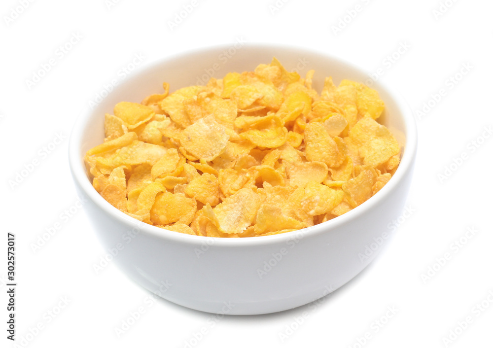 Cornflakes on bowl isolated on white background Cornflakes on bowl isolated on white background