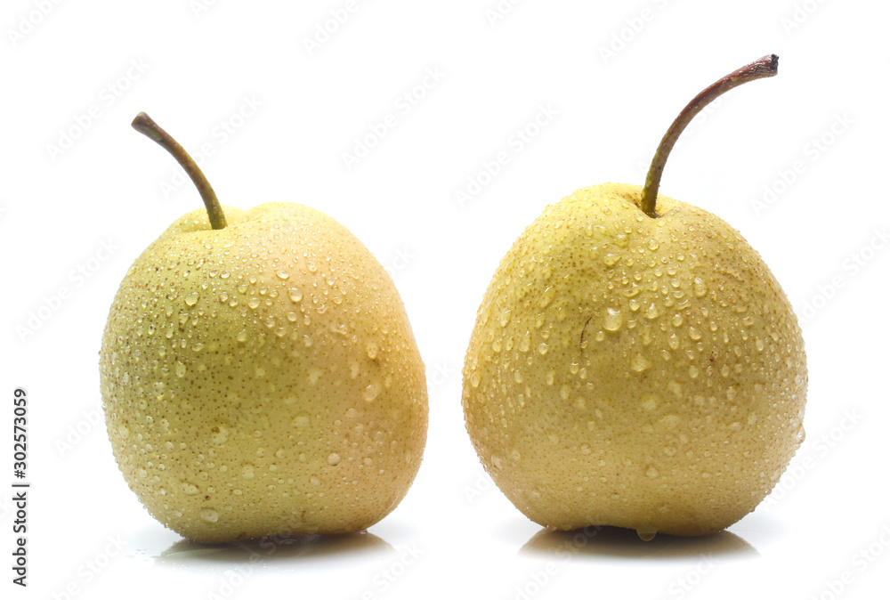 Chinese pear on white background,yellow Chinese pear on white background,yellow