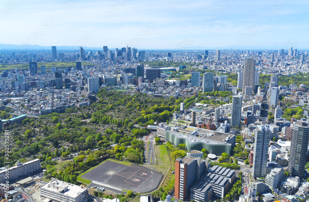 Fototapeta premium 東京風景 2019 春 新緑 青空 六本木から望む新国立競技場方面
