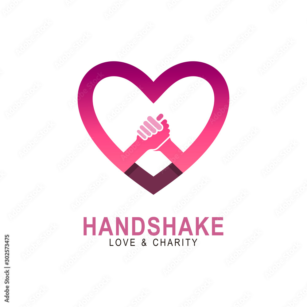 Handshake. Heart symbol. Vector illustration Handshake. Heart symbol. Vector illustration