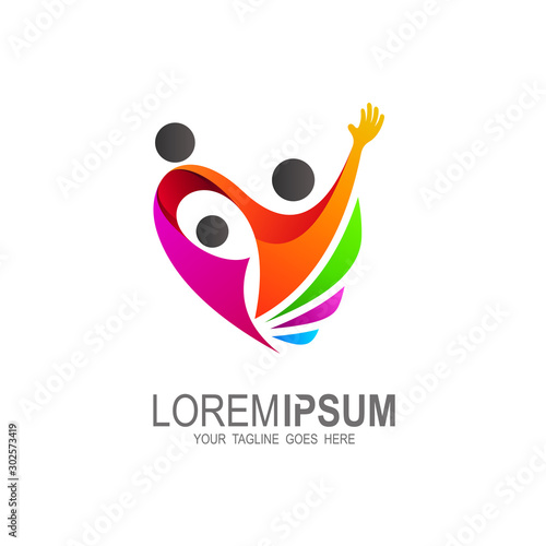 People care logo template, Abstract family icon. Together symbol. Vector logo, heart shape.
