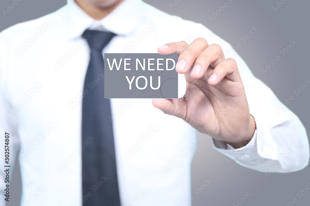 we need you word on card hold by man we need you word on card hold by man