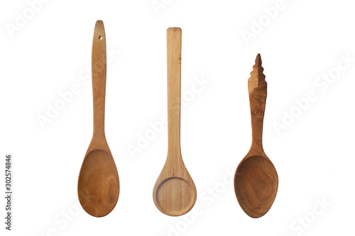 wooden ladle on white background