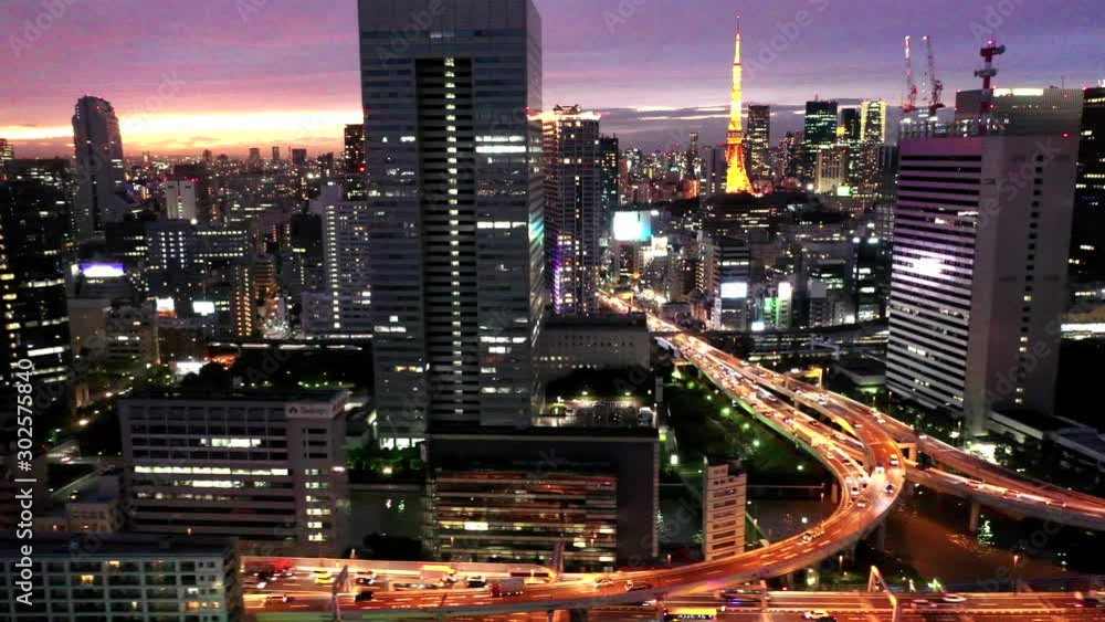 東京タワーの見える夕景 空撮 東京タワーの見える夕景 空撮