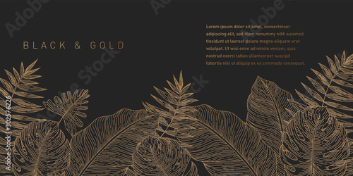Black and Gold Leaves Background Pattern