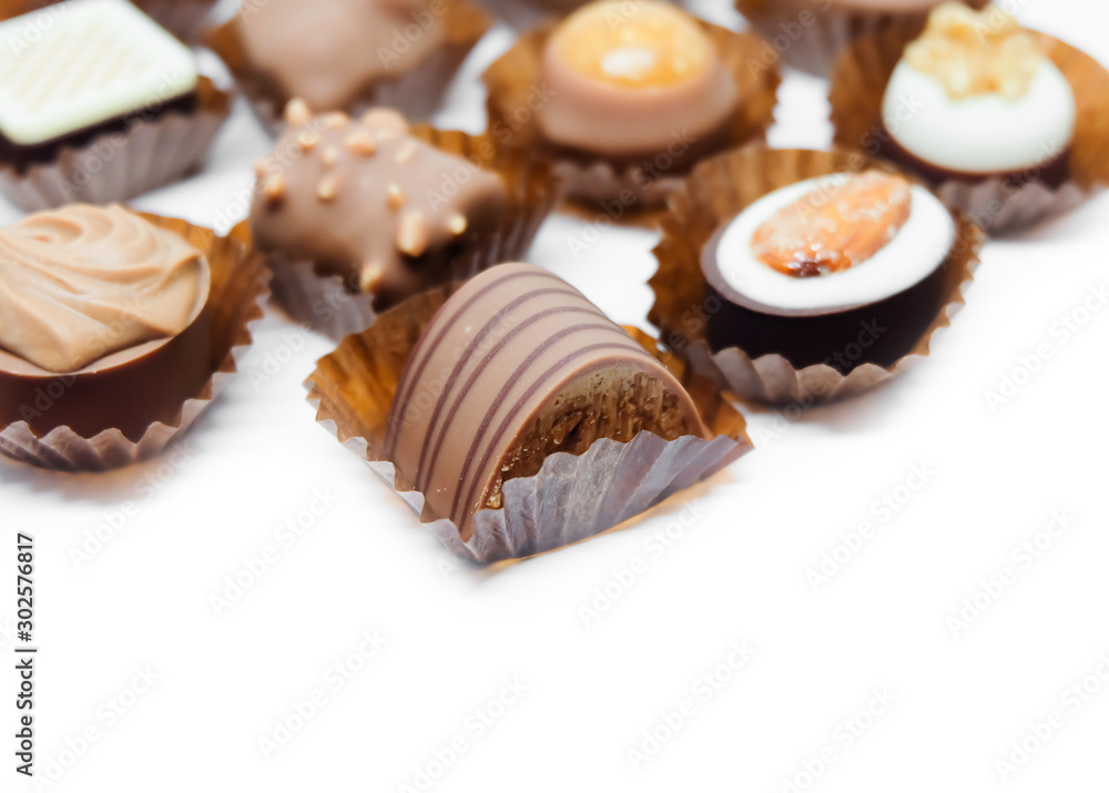 Fancy chocolate candies isolated on white Fancy chocolate candies isolated on white