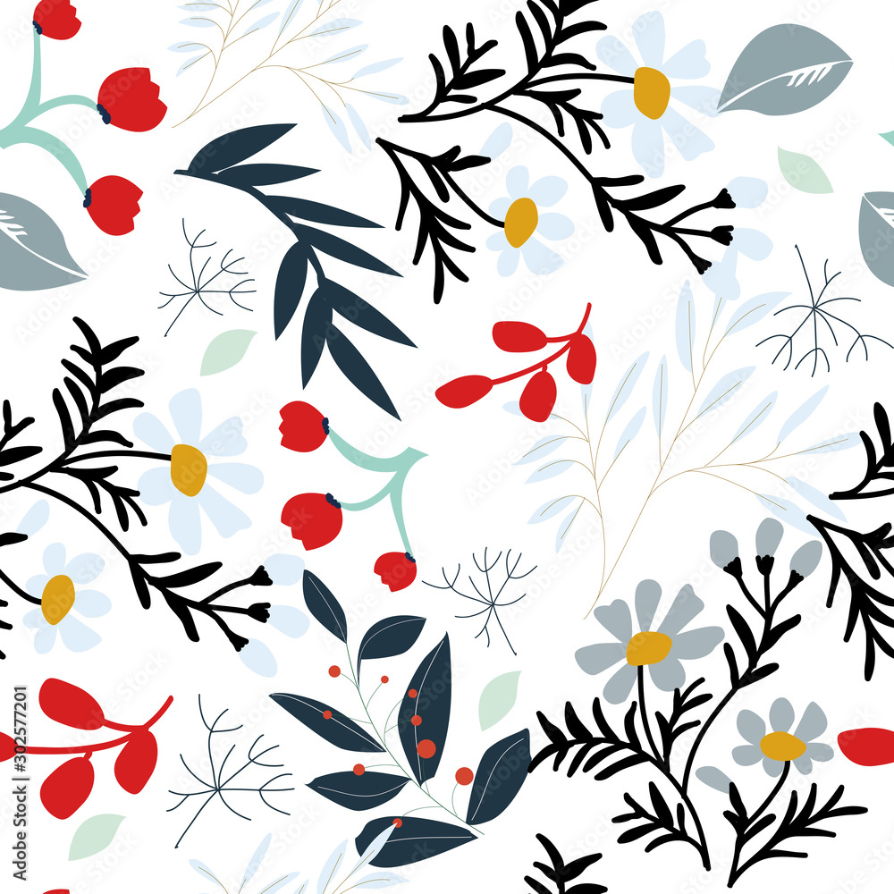 Merry Christmas and Happy New year flower and leave seamless pattern Merry Christmas and Happy New year flower and leave seamless pattern