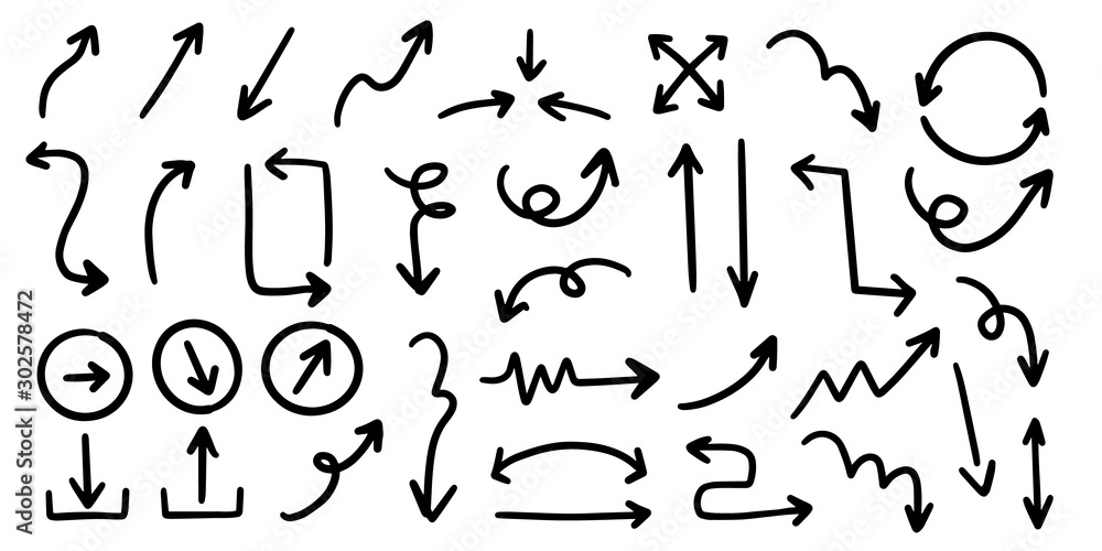 Sketch arrow vector set. Hand drawn arrows, mark point icon design collection for business and education design element. 