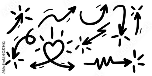 Sketch arrow vector set. Hand drawn arrows, mark point icon design collection for business and education design element. 