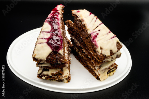 Sliced homemade cake on a cutting board