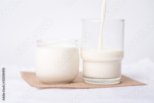 Fresh milk in a glass on a white background, healthy concept