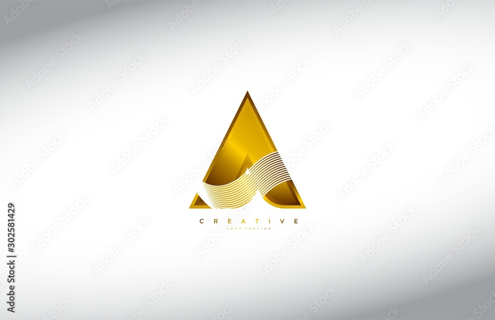 Fototapeta premium Golden Letter A Modern Stylized Font Logotype