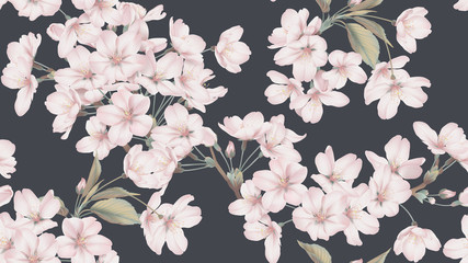 Canvas schilderij Japanse stijl patronen Somei Yoshino sakura op donkergrijs  © momosama