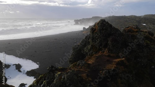 Iceland View Of Black Sand Beach And Rough Ocean Waves At Djupalonssandur 2