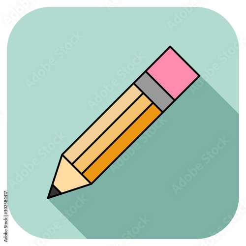 Pencil icon vector in flat style with black outline. Office and school icons for mobile and  web-design.