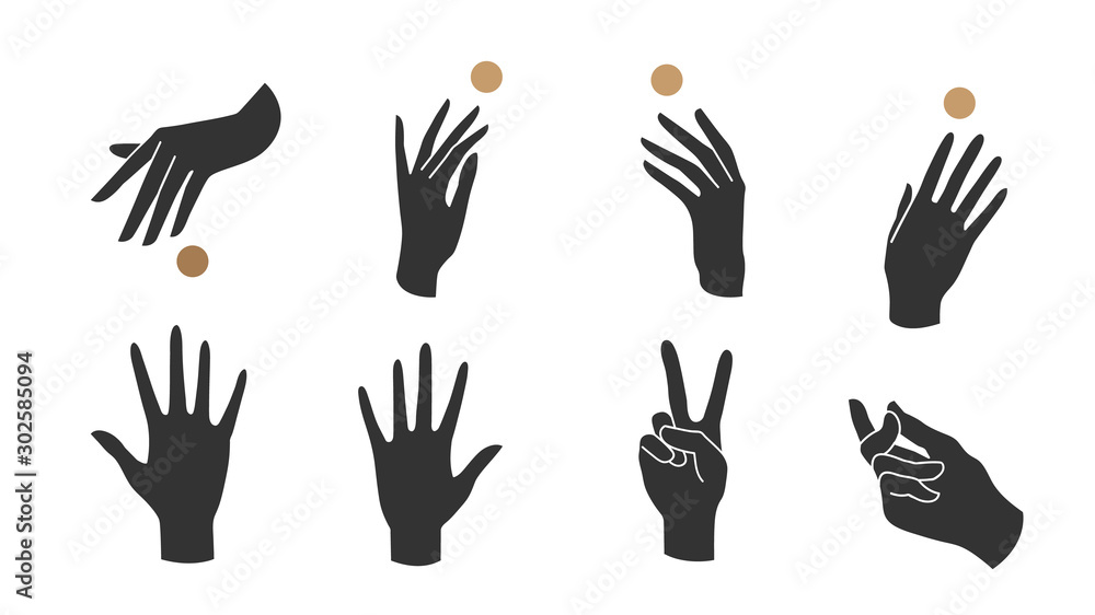 Hand linear style icon, Hands and fingers vector design in various poses for create logo and line arts design Template.