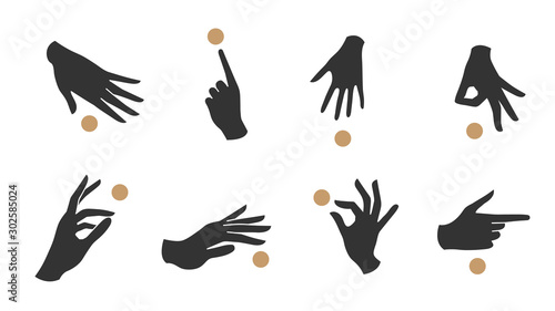 Hand linear style icon, Hands and fingers vector design in various poses for create logo and line arts design Template.