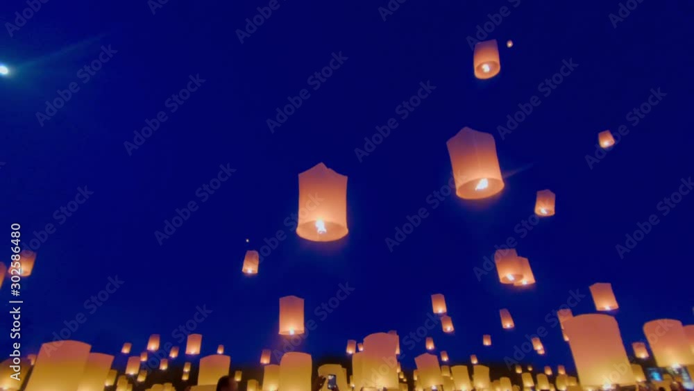 Blue screen ,Touristy floating sky lanterns in YeePeng festival(Loy Krathong) , Chiang Mai