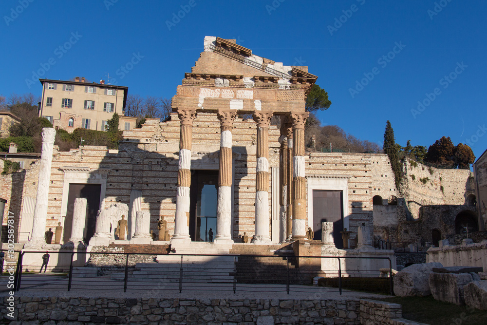 Ancient Roman temple of Capitolium in Brescia, UNESCO World Heritage Site, Lombardy, Italy.