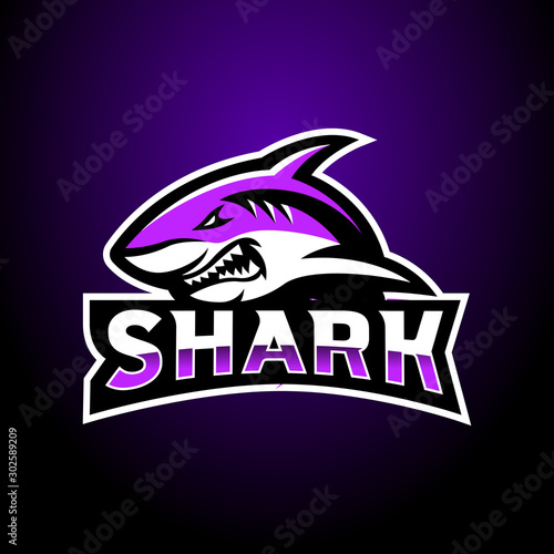 Shark esport badge logo emblem team simple professional design vector