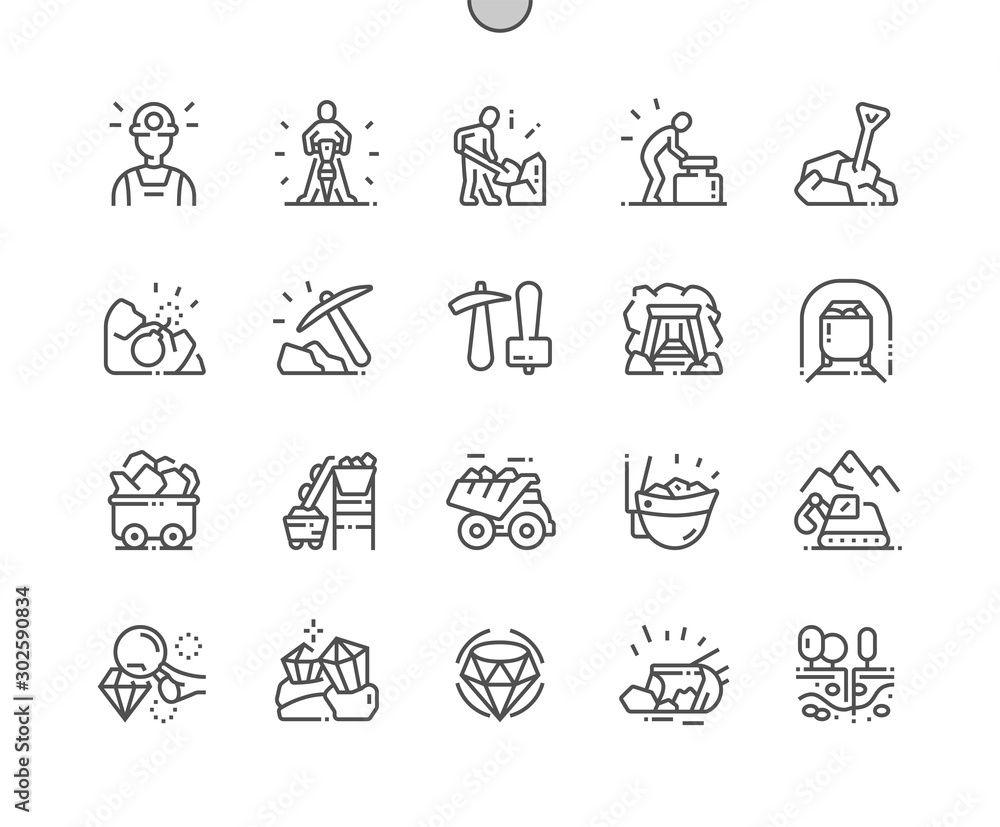 Fototapeta premium Mining Well-crafted Pixel Perfect Vector Thin Line Icons 30 2x Grid for Web Graphics and Apps. Simple Minimal Pictogram