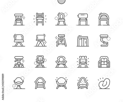 Types of Chairs Well-crafted Pixel Perfect Vector Thin Line Icons 30 2x Grid for Web Graphics and Apps. Simple Minimal Pictogram