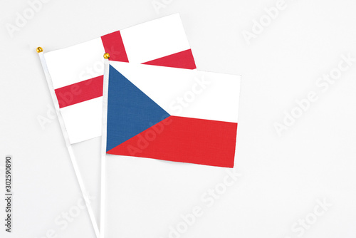 Free Download Czech Republic and England stick flags on white background. High quality fabric, miniature national flag. Peaceful global concept.White floor for copy space. - GFXLoad